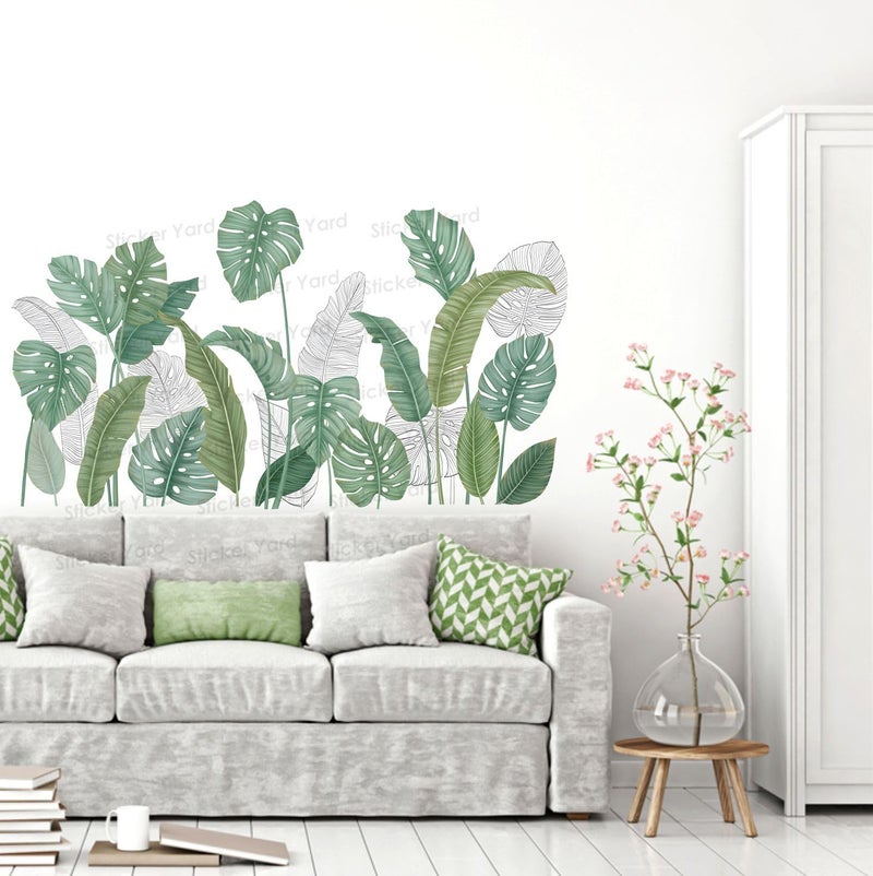 Sticker Yard PVC Vinyl Green Tropical Leaves Self-Adhesive Wall Sticker for Home Decor/Decoration - Living Room, Bedroom, Kids Room (Multicolor,Size 118X67CM) - Image 2