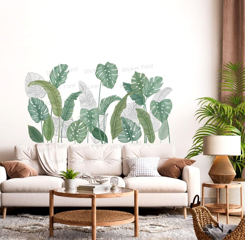 Sticker Yard PVC Vinyl Green Tropical Leaves Self-Adhesive Wall Sticker for Home Decor/Decoration - Living Room, Bedroom, Kids Room (Multicolor,Size 118X67CM) - Image 5