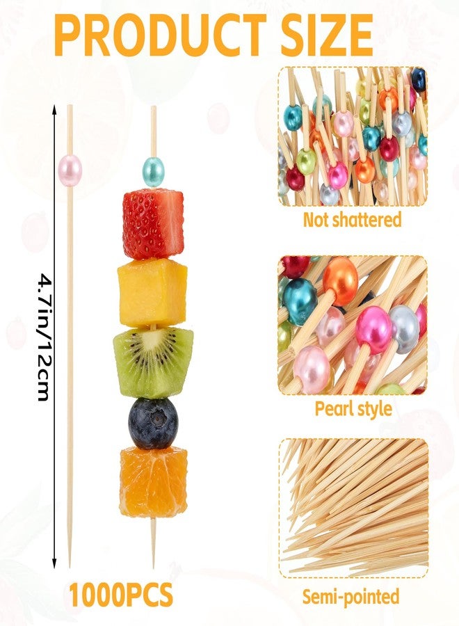 Augoog 1000 Pcs Cocktail Picks Beads Fancy Toothpick for Appetizers 4.7 Inch Appetizer Skewer Sticks for Drinks Fruit Charcuterie Wedding Food Party,Mix Color - Image 2