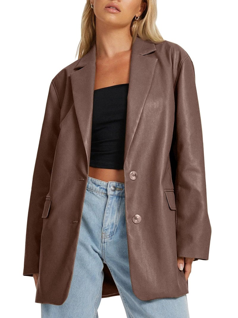 AUTOMET Womens Leather Jackets Faux Motorcycle Coats Bomber Outfits Fall Fashion Tops 2026 Winter Trendy Clothes Brown L - Image 2