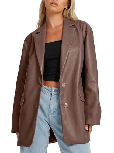 AUTOMET Womens Leather Jackets Faux Motorcycle Coats Bomber Outfits Fall Fashion Tops 2026 Winter Trendy Clothes Brown L - Image 1