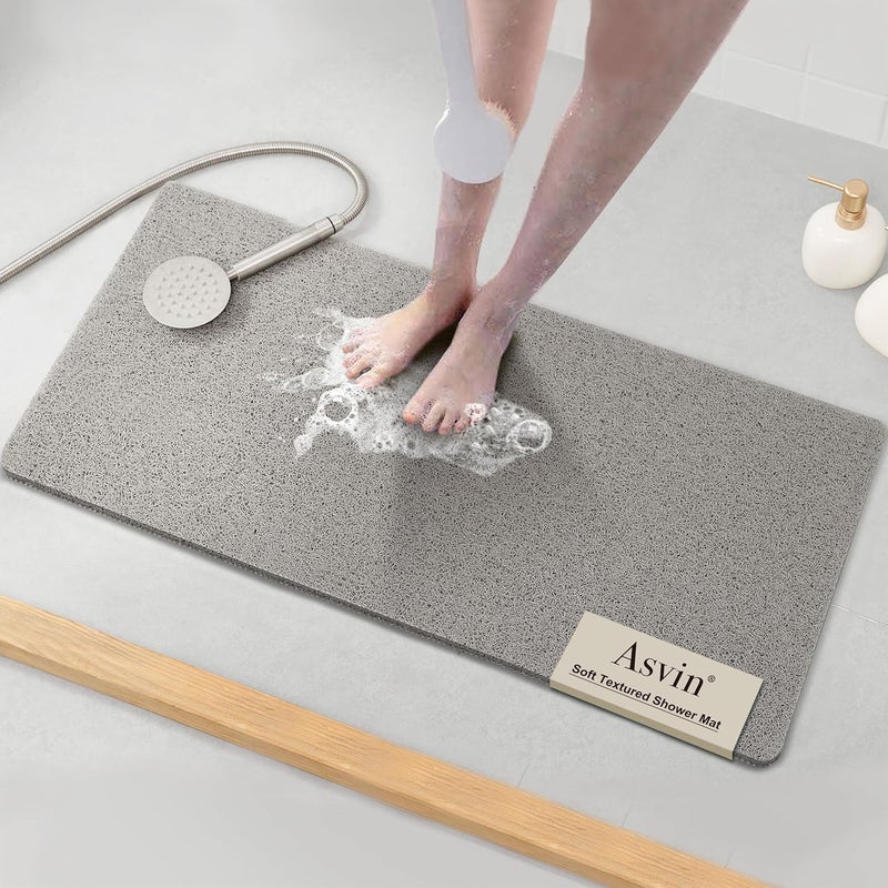 Asvin Soft Textured Bath, Shower, Tub Mat, 35x16 Inch, Phthalate Free, Non Slip Comfort Bathtub Mats with Drain, PVC Loofah Bathroom Mats for Wet Areas, Quick Drying - Image 1