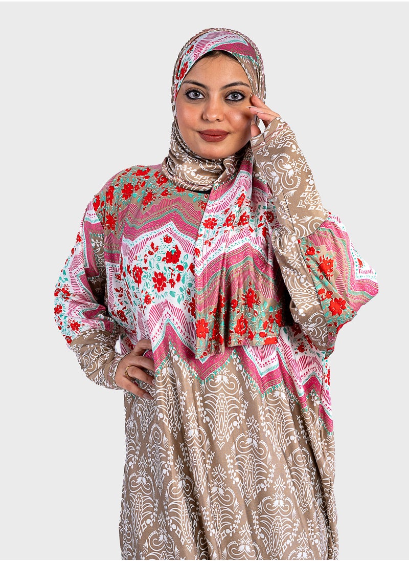 ARTLOOK - Women's abaya with a distinctive multi-colored design - loose and wide - with a hijab - Image 1