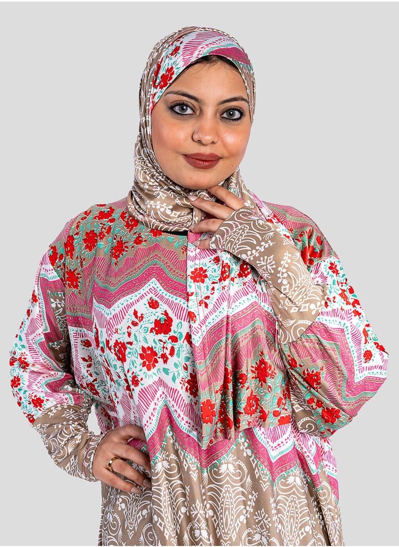 ARTLOOK - Women's abaya with a distinctive multi-colored design - loose and wide - with a hijab - Image 1