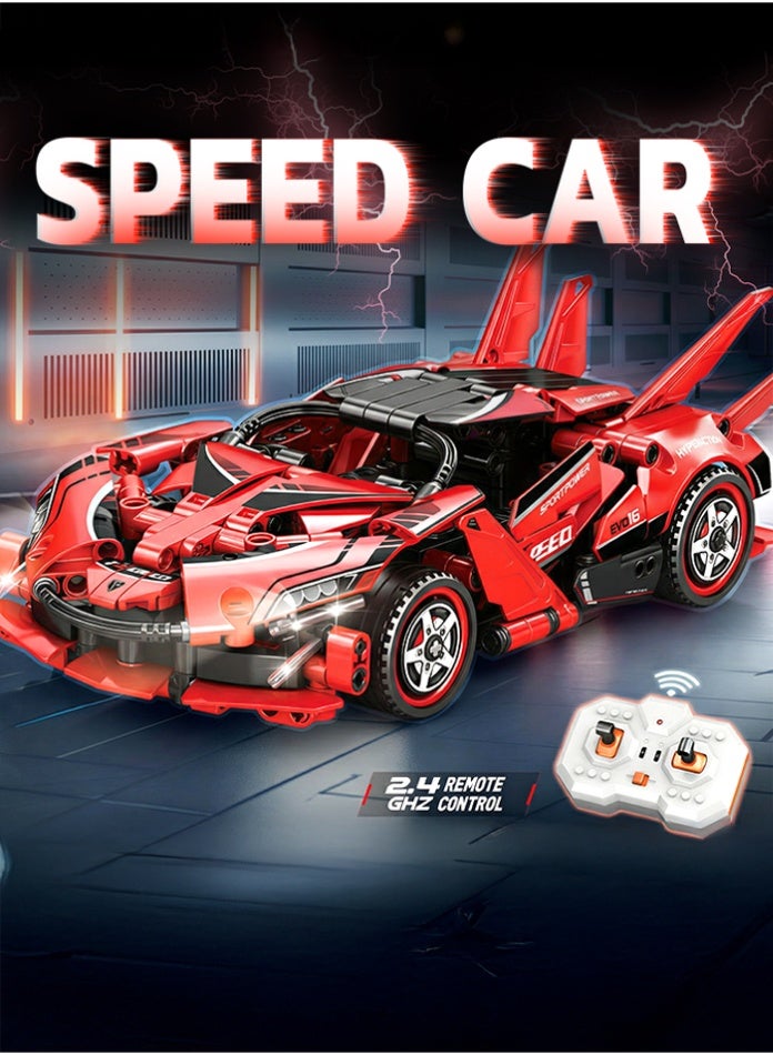 مجموعة بناء سيارة خارقة تعمل بجهاز تحكم عن بعد 2 في 1 - لعبة بناء سيارة سباق تعمل بجهاز تحكم عن بعد بتردد 2.4 جيجاهرتز - نموذج سيارة خارقة بطول 25.2 سم مع أبواب قابلة للفتح وتوجيه سلس - هدية تعليمية للمراهقين والبالغين - أحمر - Image 4