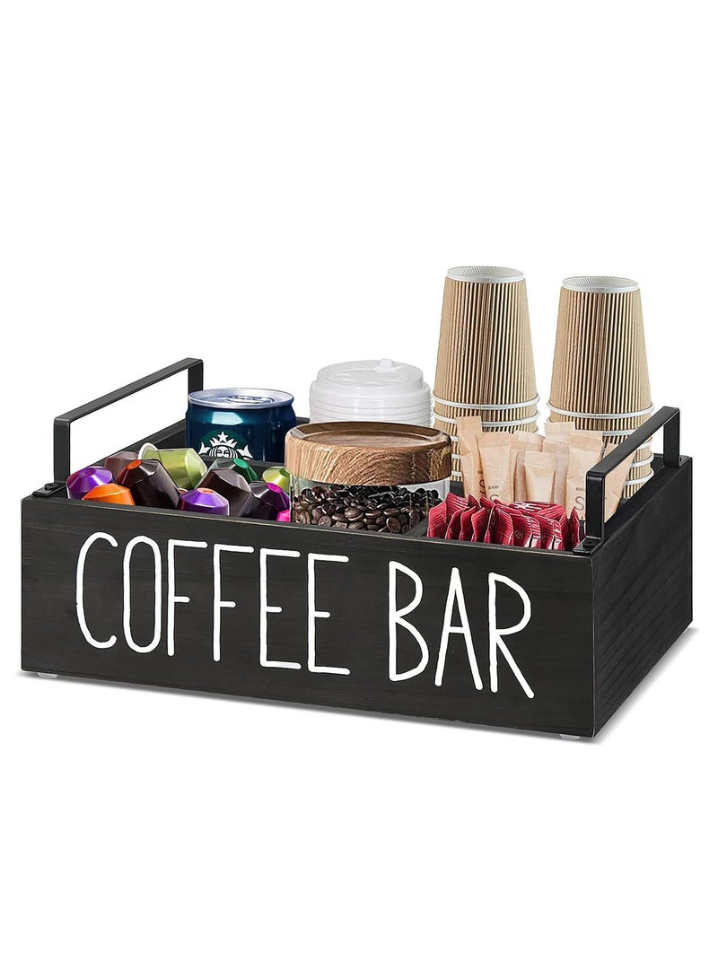 XiuWoo Coffee Station Organizer, Wooden Coffee Bar Accessories Organizer  Farmhouse Coffee Pods Holder Storage Box with Handle Coffee Bar Organizer Countertop for Home Office 1 Tier  - Image 1