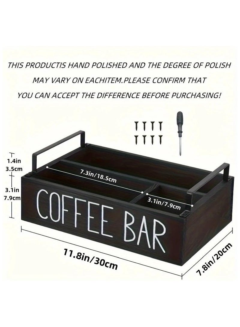 XiuWoo Coffee Station Organizer, Wooden Coffee Bar Accessories Organizer  Farmhouse Coffee Pods Holder Storage Box with Handle Coffee Bar Organizer Countertop for Home Office 1 Tier  - Image 2