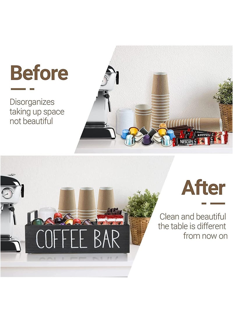 XiuWoo Coffee Station Organizer, Wooden Coffee Bar Accessories Organizer  Farmhouse Coffee Pods Holder Storage Box with Handle Coffee Bar Organizer Countertop for Home Office 1 Tier  - Image 4