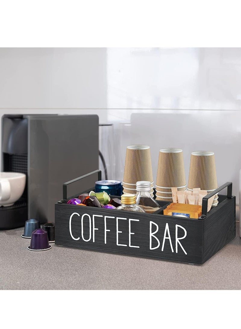 XiuWoo Coffee Station Organizer, Wooden Coffee Bar Accessories Organizer  Farmhouse Coffee Pods Holder Storage Box with Handle Coffee Bar Organizer Countertop for Home Office 1 Tier  - Image 5