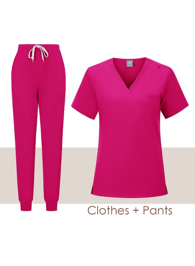 Loquat Womens Medical Scrubs Set Medical Uniform Set Rose Red - Image 1