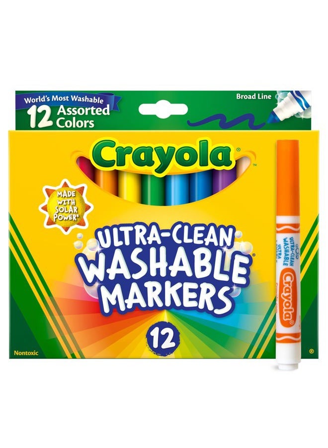 Crayola Broad Line Markers (12 Count), Washable Markers for Kids, Assorted, Back to School Essentials, Teacher Classrooms Must Have, School Supplies, 3+ - Image 1
