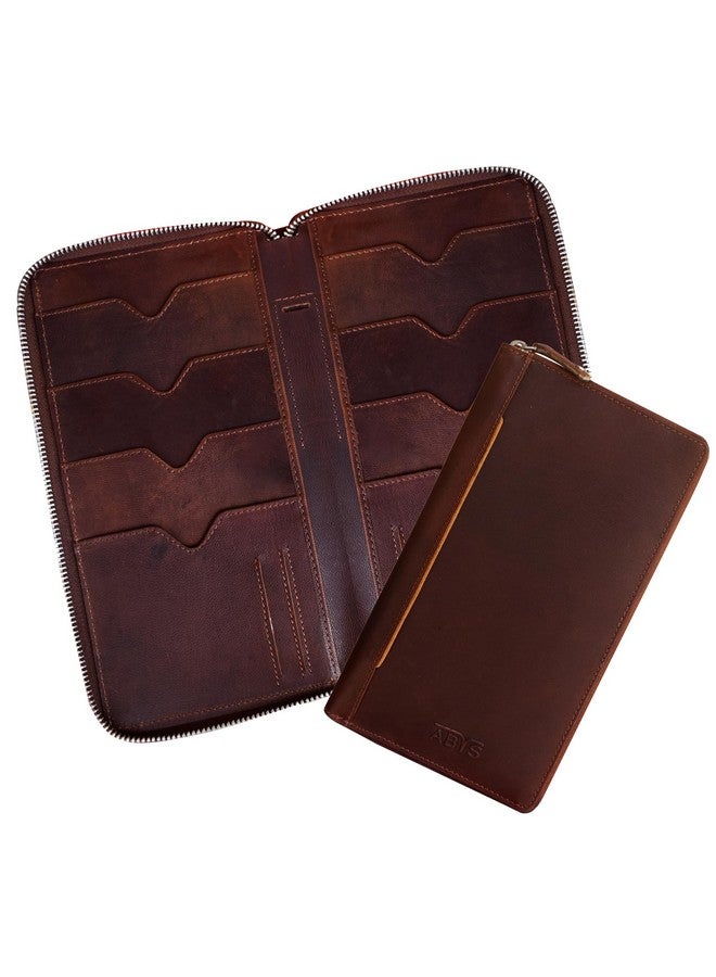 ABYS Genuine Leather Family Passport Holder for 8 Passports| RFID Blocking Passport and Card Holder|Travel Organizer for Men and Women(Wine Brown) - Image 1