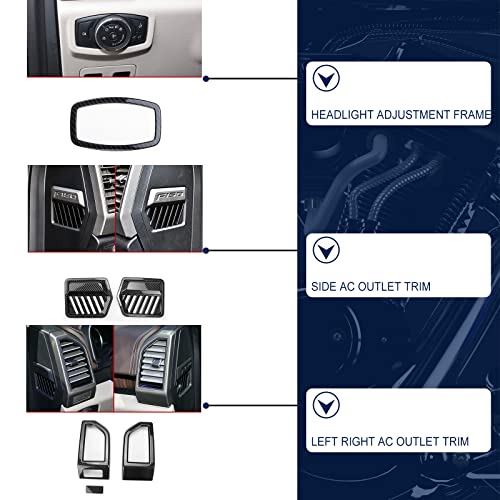 FEXON 7PCS Carbon Fiber Air Conditioner Vent Cover AC Outlet Trim Central Console Dashboard Middle On Both Sides Outlet Interior Headlight Adjustment Frame Compatible with Ford F150 2015-2020 - Image 3