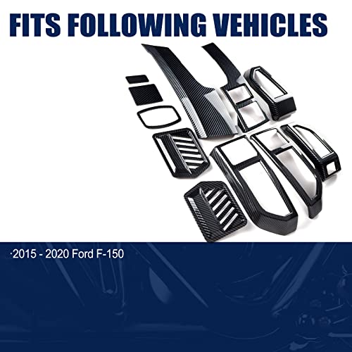 FEXON 7PCS Carbon Fiber Air Conditioner Vent Cover AC Outlet Trim Central Console Dashboard Middle On Both Sides Outlet Interior Headlight Adjustment Frame Compatible with Ford F150 2015-2020 - Image 5