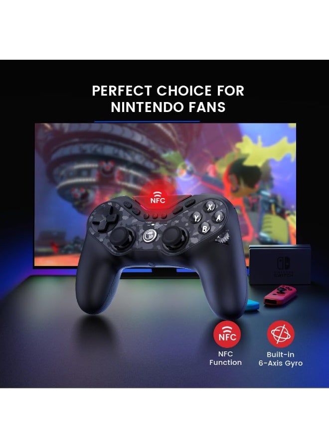 Classic Gamepad GameSir T3 Pro Tarantula Bluetooth Gaming Controller for Switch/PC/iOS/Android with Charging Dock, Bluetooth 2.4G Wired Controller with Anti-Drift TMR Sticks, 9 Mappable Buttons, RGB Lighting,1200mAh, ABXY Layout Switching
