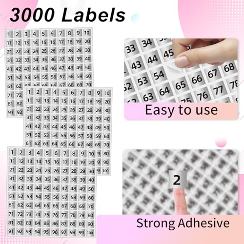 STARLIBOO 1 to 100 Consecutive Number Stickers, 0.4 inch Square Small Number Stickers Labels for Inventory, Storage, Organizing, Boxes, Bins, Toolbox, Locker (3000 Labels, Matte Silver) - Image 2