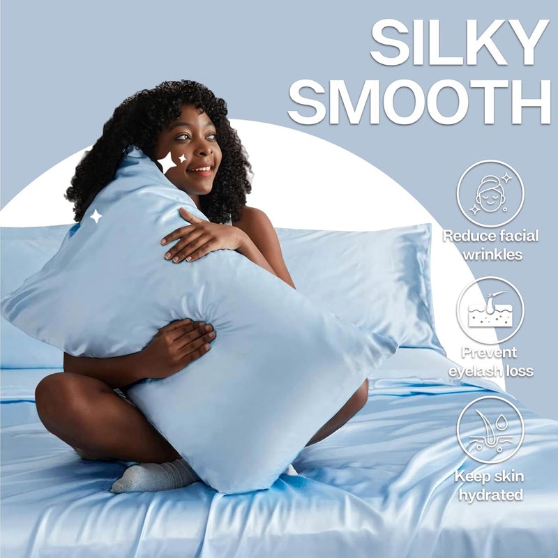 MR&HM Satin Pillowcase for Hair and Skin, Silk Satin Pillowcase 2 Pack, Standard Size Pillow Cases Set of 2, Silky Pillow Cover with Envelope Closure (20x26, Light Blue) - Image 4