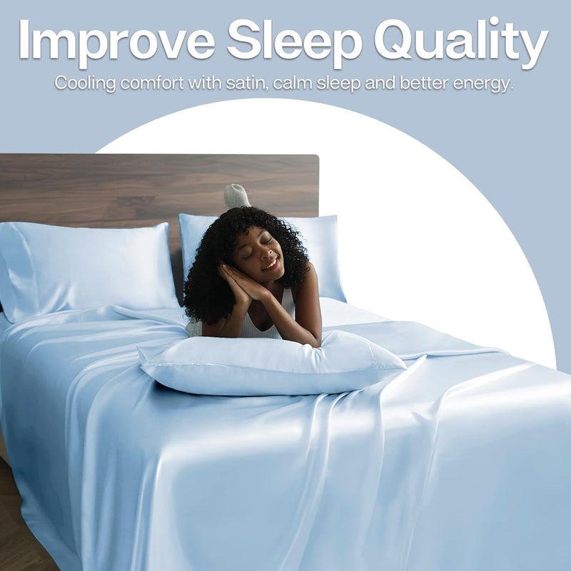 MR&HM Satin Pillowcase for Hair and Skin, Silk Satin Pillowcase 2 Pack, Standard Size Pillow Cases Set of 2, Silky Pillow Cover with Envelope Closure (20x26, Light Blue) - Image 5