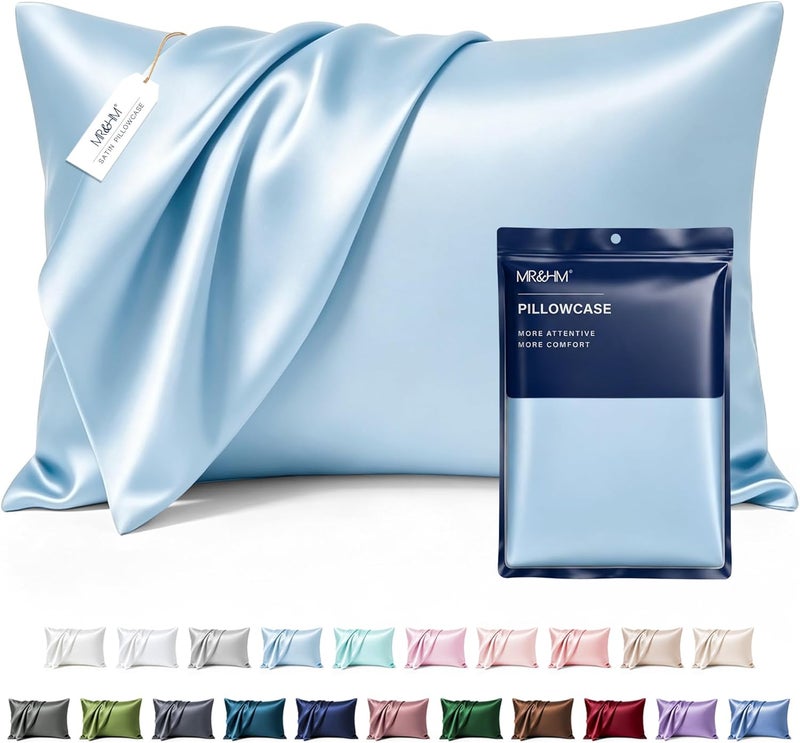 MR&HM Satin Pillowcase for Hair and Skin, Silk Satin Pillowcase 2 Pack, Standard Size Pillow Cases Set of 2, Silky Pillow Cover with Envelope Closure (20x26, Light Blue) - Image 1