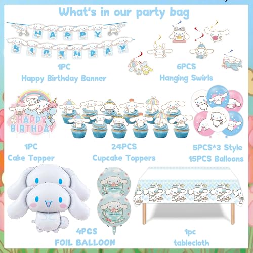 WOOACME Birthday Party Decorations, Cute Party Supplies Include Banner, latex Balloons, Hanging Swirls, Foil Balloon, Cake Cupcake Toppers, Tablecloth for Theme Party - Image 2