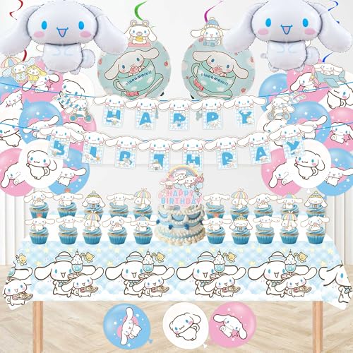 WOOACME Birthday Party Decorations, Cute Party Supplies Include Banner, latex Balloons, Hanging Swirls, Foil Balloon, Cake Cupcake Toppers, Tablecloth for Theme Party - Image 5