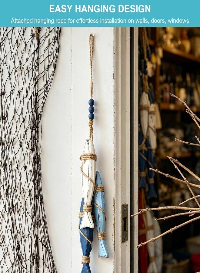 Hiflyer Nautical Décor Wooden Fish Wall Décor, Wood Wall Décor Fish Decor for Home, Wooden Carved Fish Ornament Door Ringing - Image 3