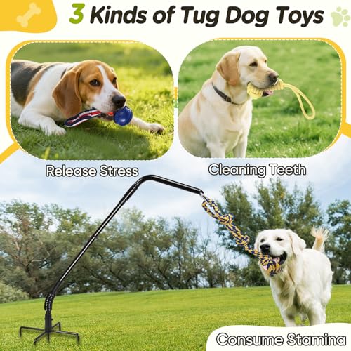 AugFir Tether Outdoor Dog Rope Toy with Strengthen Spring Pole, 3 Kinds Dog Tug of War Toys for Self Play and Interactive in Park, Yard, Lawn Rope, Suitable for Large Medium Small Dogs (Black) - Image 5