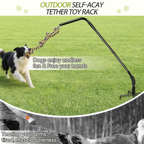 AugFir Tether Outdoor Dog Rope Toy with Strengthen Spring Pole, 3 Kinds Dog Tug of War Toys for Self Play and Interactive in Park, Yard, Lawn Rope, Suitable for Large Medium Small Dogs (Black) - Image 3
