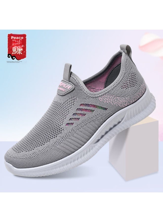 Anglerfish Spring And Autumn Old Beijing Cloth Shoes Breathable Mom Shoes Slip-on Casual Women's Sneakers Ak67807 Gray 38 - Image 1