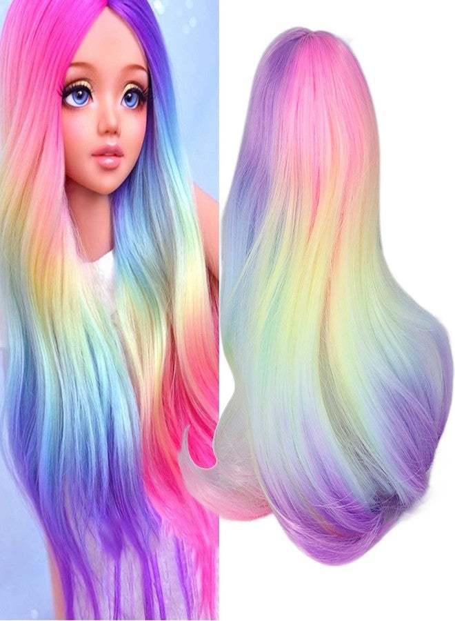 Zerodis Doll Hair Wigs,High Simulation Soft Supple Ball Joint Doll Wig Gradient Color Wig for 2124cm Head Circumference Dolls (Iridescence) - Image 2