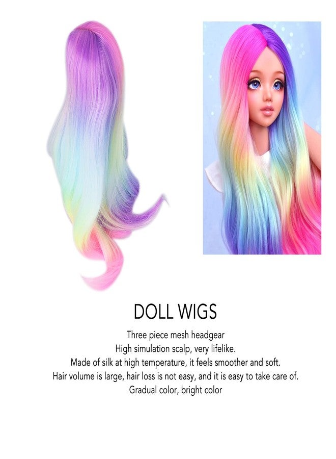 Zerodis Doll Hair Wigs,High Simulation Soft Supple Ball Joint Doll Wig Gradient Color Wig for 2124cm Head Circumference Dolls (Iridescence) - Image 3