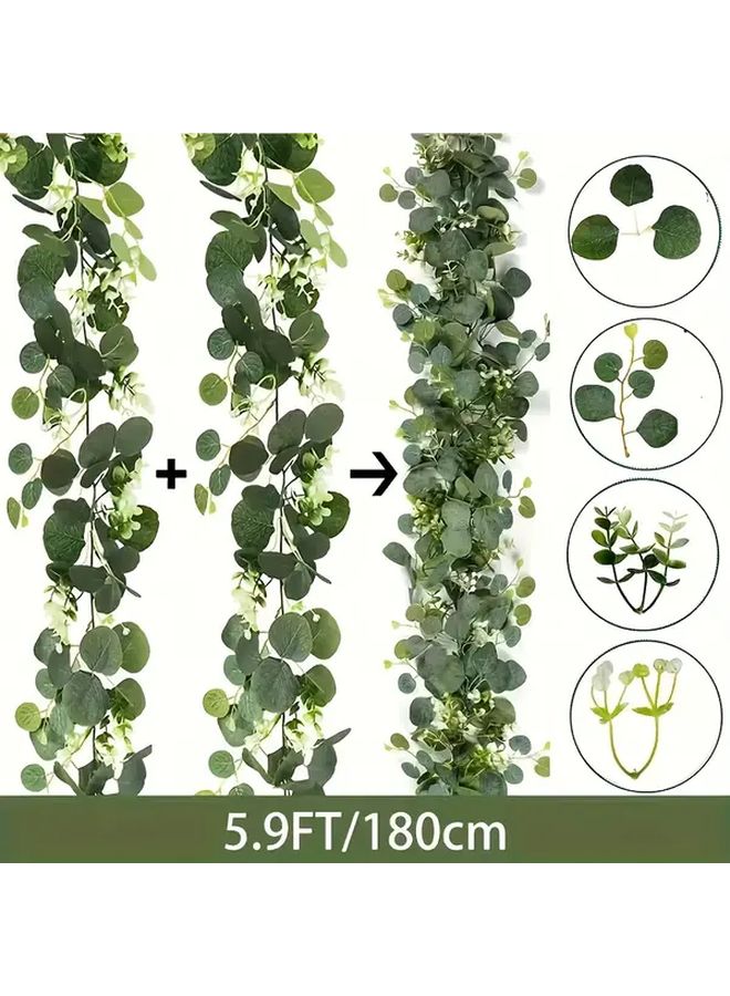10 Pack Art Deco Style Plastic Eucalyptus Garland Swags 5.9 Ft Artificial Greenery Vines for Wedding Engagement Seasonal Home Event Decor Versatile Flower Theme Holiday Use No Power Needed - Image 2