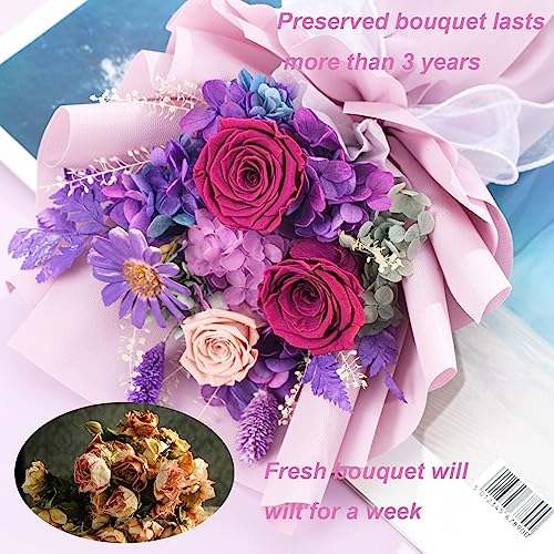 lovenfold Flowers for Delivery,Preserved Flowers Bouquets,Purple Rose Bouquets That Last 1-3 Years,Birthday Flowers Gifts for Women Mom Grandma Wife Friends - Image 3