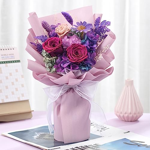 lovenfold Flowers for Delivery,Preserved Flowers Bouquets,Purple Rose Bouquets That Last 1-3 Years,Birthday Flowers Gifts for Women Mom Grandma Wife Friends - Image 5