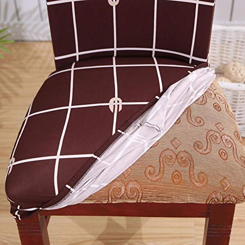 House of Quirk Polyester Spandex Printed Chair Cover Stretch Removable Washable Short Dining Chair Cover Protector Seat Slipcover (Brown Check, Pack of 6) - Image 4