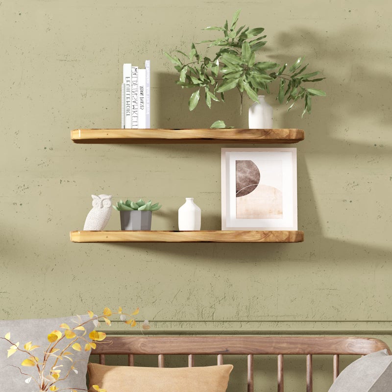 WELLAND 24 Inch Cedar Natural Edge Floating Shelf Set of 2 Rustic Solid Cedar Wood Floating Shelves Wall Mounted for Living Room Bedroom Kitchen Bathroom Home Office Entryway