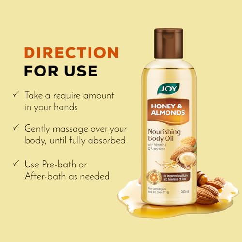 Joy Honey & Almonds Body Oil – After-Bath Daily-Use Badam Massage Oil with Vitamin E & Sunscreen | Full-Body Relaxation, Dry-Skin & Winter Moisture | 200 ml - Image 5
