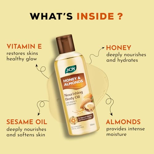Joy Honey & Almonds Body Oil – After-Bath Daily-Use Badam Massage Oil with Vitamin E & Sunscreen | Full-Body Relaxation, Dry-Skin & Winter Moisture | 200 ml - Image 2