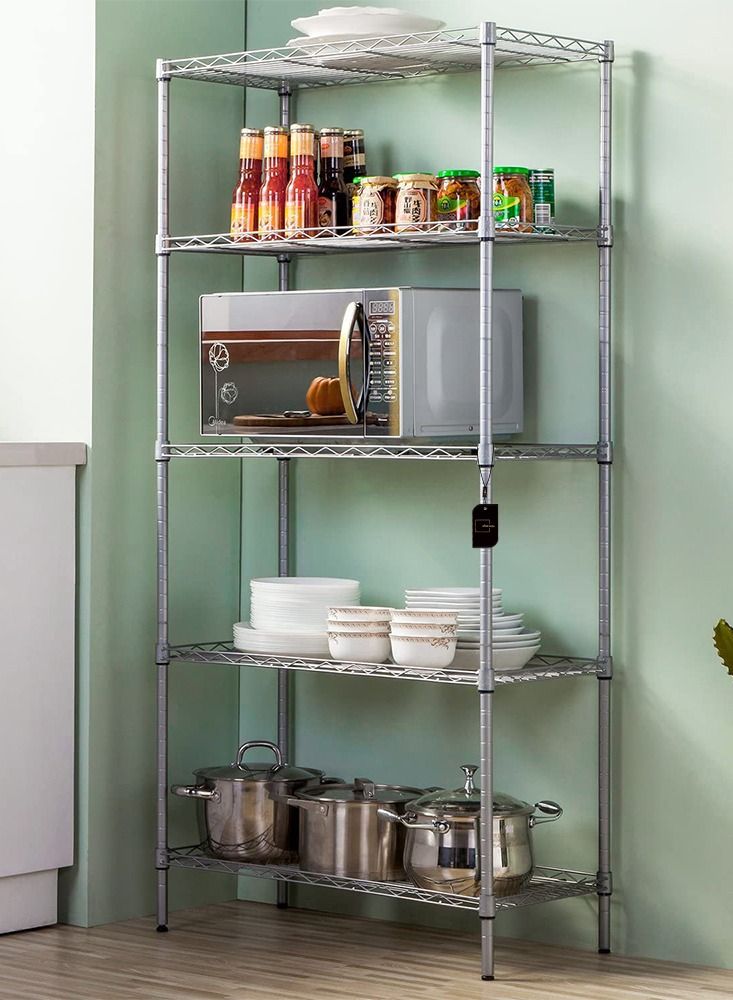 Sharpdo 5 رفوف سلكية من الفولاذ للتخزين قابلة للتعديل لوحدات الغسيل والحمام والمطبخ والمخزن والخزانة - Image 5