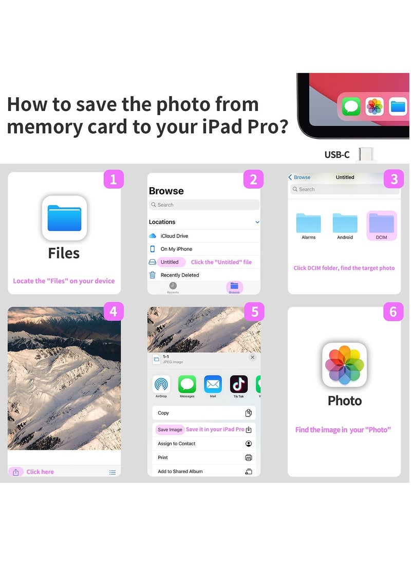 SOLARAE 3-in-1 USB-C CF/SD/TF Card Reader, Compact Flash Adapter with 3 Slots for Type-C Devices, Compatible with MacBook Pro/Air M1, iPad Pro, Android Galaxy S20/S21U, Supports Micro SD Cards. - Image 4
