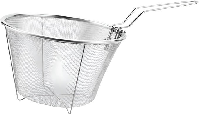 STAINLESS STEEL ROUND WIRE MESH DRAIN SMALL FRYING BASKET WITH FOLDING HANDLE DEEP FRY BASKET KITCHEN COOKING STRAINER COLANDER FOR FRENCH FRIES SERVING FOOD FOR RESTAURANT HOME 30X18X10 CM
