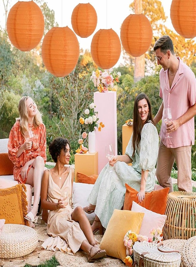 The Decor Affair Set of 6 Round Paper Lanterns - Decorative Hanging Lamps for Parties, Weddings, Showers, Holidays & Home Decoration (Orange, 10 Inch) - Image 3