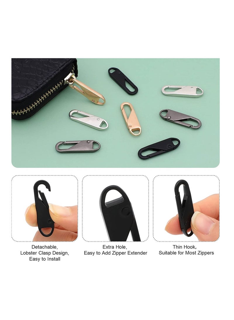 SYOSI - Zipper Pull Replacement, Detachable Zipper Pull Tabs for Luggage Clothing Jackets Backpacks Boots Purse Coat, Zipper Repair Kit Zipper Slider Pull Tab Metal Zipper Head, 10 Pcs (Silver, Black, Gold) - Image 1