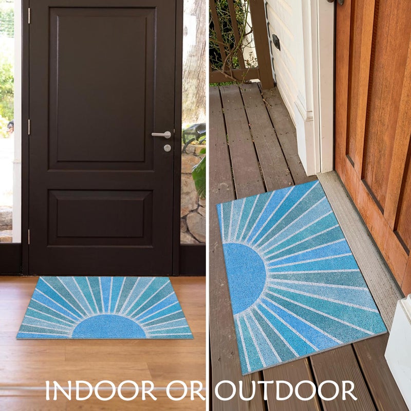 Supwhd Blue Boho Outdoor Door Mat Doormat, Blue Boho Welcome Door Mats Doormat Outdoor Indoor Entrance, Indoor Door Mats for Entryway, 17x30 - Image 2