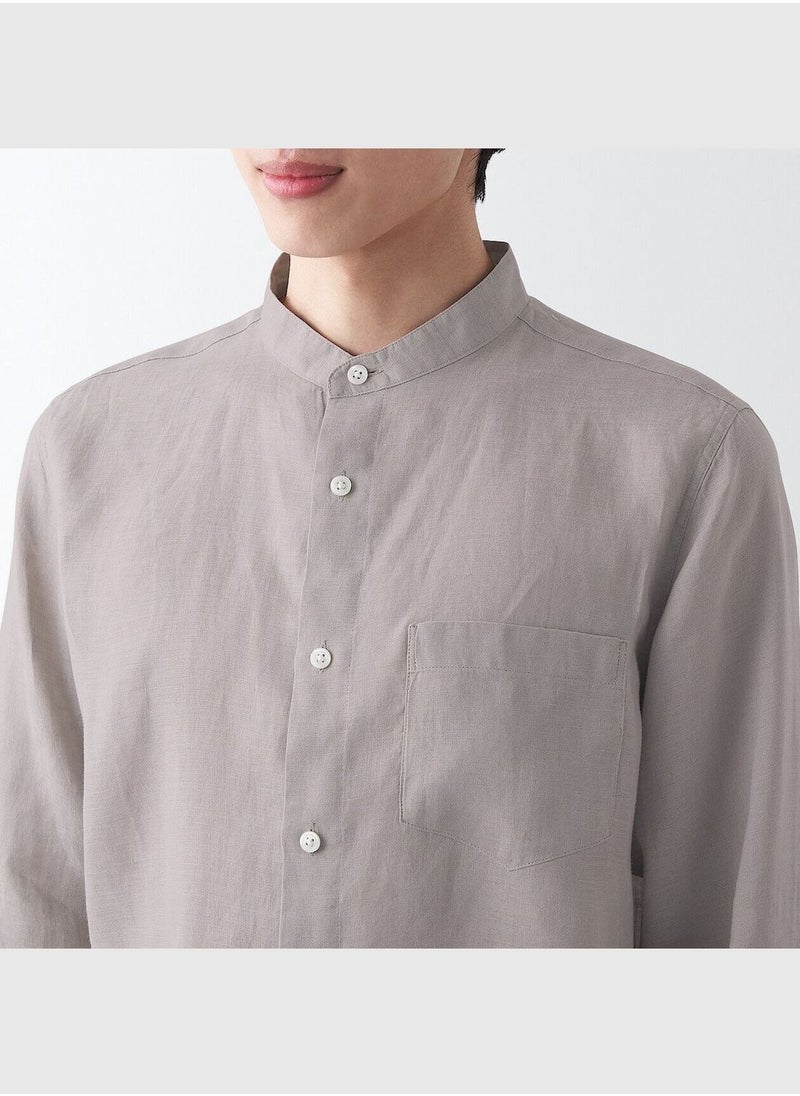 MUJI French Linen Washed Stand Collar Shirt  - Image 5