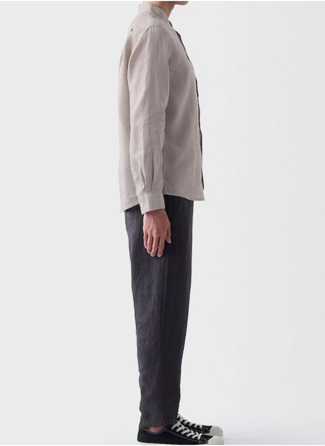 MUJI French Linen Washed Stand Collar Shirt  - Image 3
