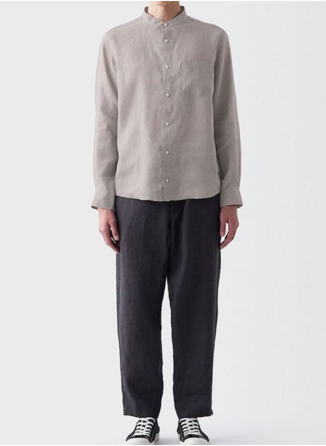 MUJI French Linen Washed Stand Collar Shirt  - Image 2