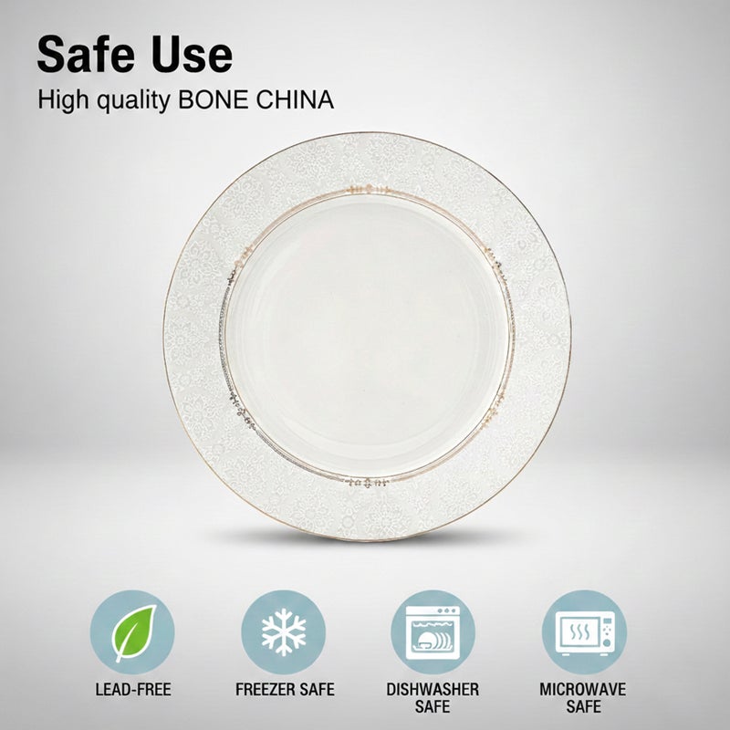Shallow ISLA New Bone China Dinner Plate 26.7 cm  White with Elegant Gold Rim, Premium Tableware for Daily Use, Brunch, Ramadan, Eid, Diwali & Gifting, Crockery, Casual dining plate - Image 5