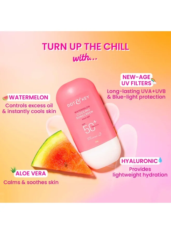 Dot & Key Watermelon Sunscreen 50g Dot & Key Watermelon Hyaluronic Cooling Sunscreen SPF 50 PA+++| for Oily, Normal & Combination Skin | UV + Blue Light Protection | Lightweight | No White Cast | Boosts Vitamin D Absorption | 50g  | Best Price UAE
