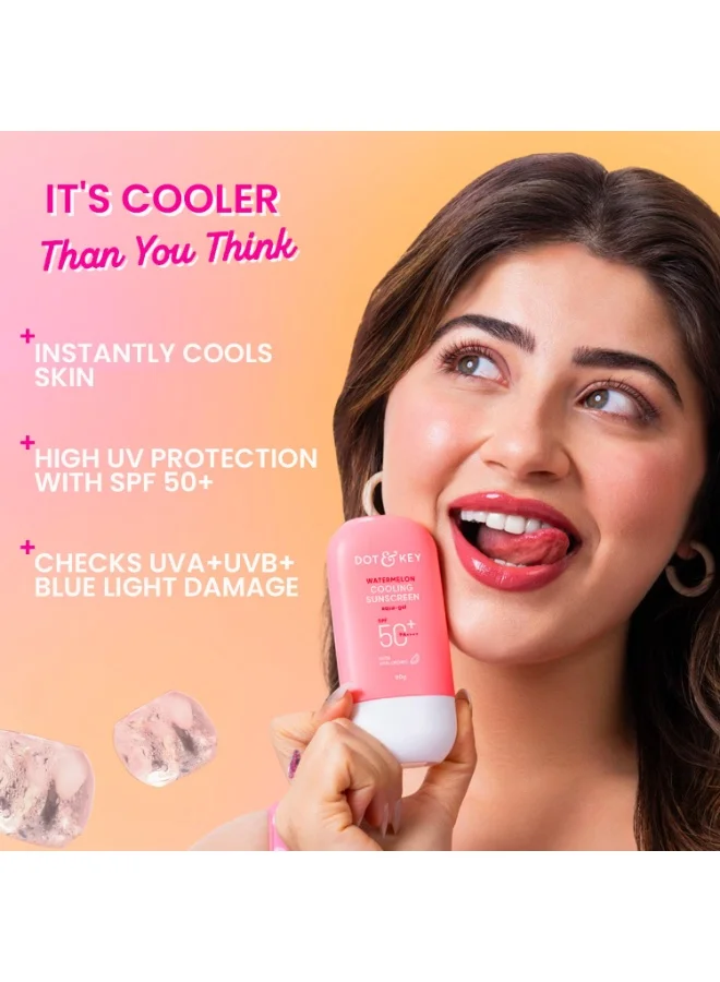 Dot & Key Watermelon Sunscreen 50g Dot & Key Watermelon Hyaluronic Cooling Sunscreen SPF 50 PA+++| for Oily, Normal & Combination Skin | UV + Blue Light Protection | Lightweight | No White Cast | Boosts Vitamin D Absorption | 50g  | Best Price UAE